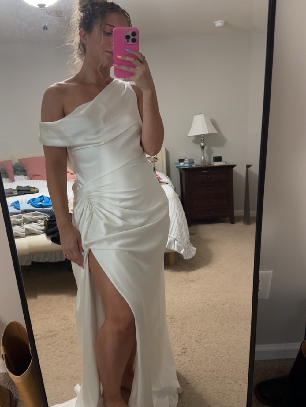 Anthropologie One-Shoulder Satin Maxi Dress in Ivory - Picture 5 of 6